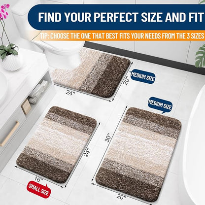 OLANLY Luxury Toilet Rugs U-Shaped 24x20, Extra Soft and Absorbent Microfiber Bathroom Rugs, Non-Slip Plush Shaggy Bath Mat, Machine Wash Dry, Contour Bathroom Mats for Toilet Base, Light Brown