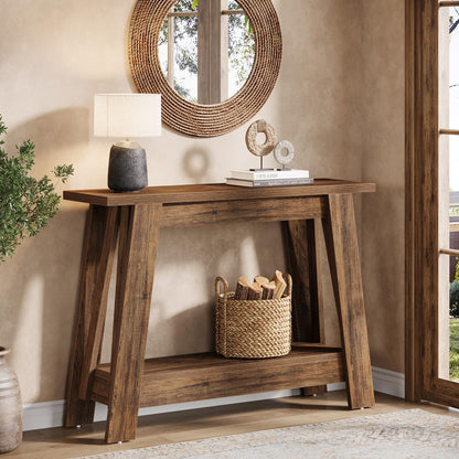 Tribesigns 41.3" Farmhouse Console Table, 2-Tier Wooden Entryway Table with Storage, Rustic Narrow Behind Couch for Living Room, Hallway, Foyer, Rustic Brown