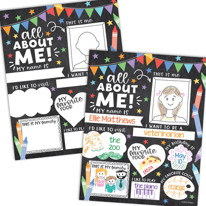 Hadley Designs All About Me Posters for Classroom Must Haves - 20 Star Student Poster, 100 Days of School Items, Star of The Week Poster Elementary Classroom Decor, End of School Year Teacher Supplies