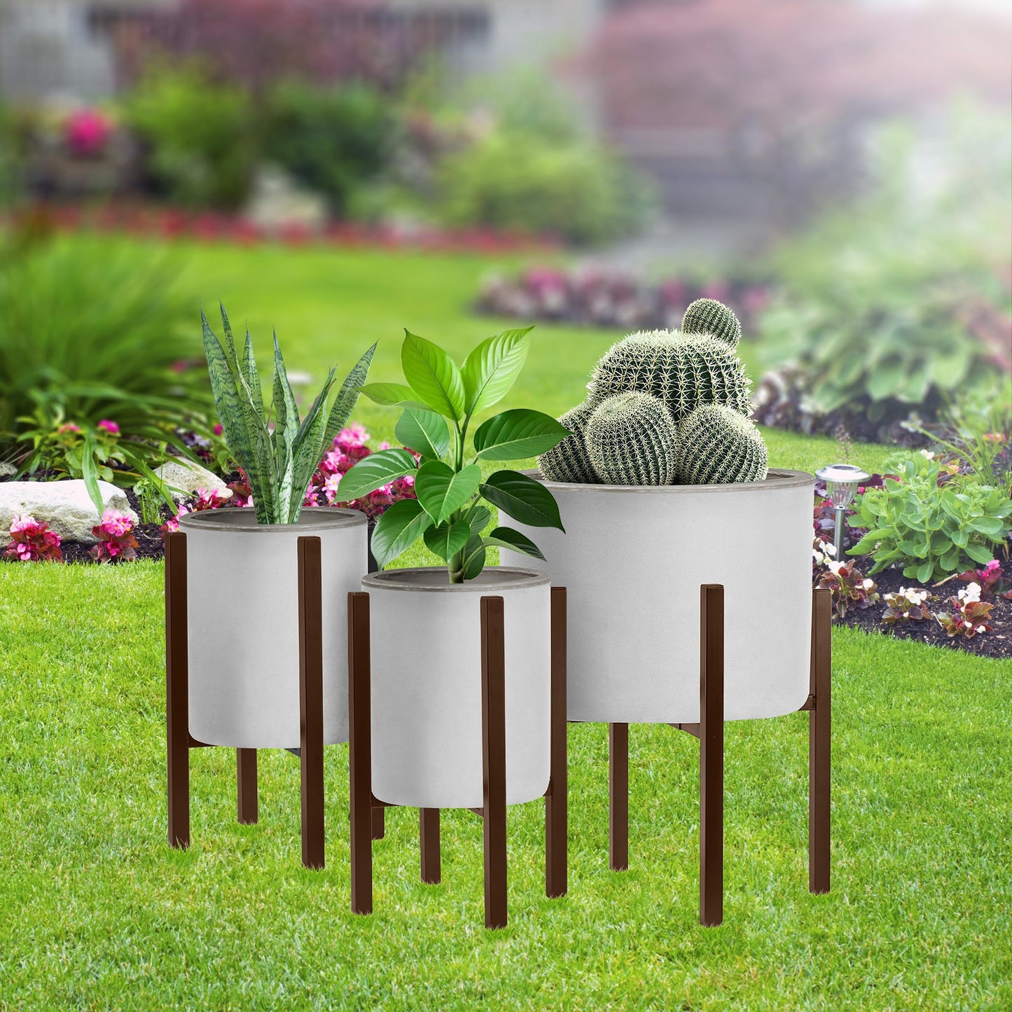 Sorbus Adjustable Metal Plant Stand – Mid Century Style Flower Pot Holder, 10 to 16 Inches Planter Stand for Modern Home Décor, Houseplants – Plant & Pot NOT INCLUDED (Brown, 2 Pack)