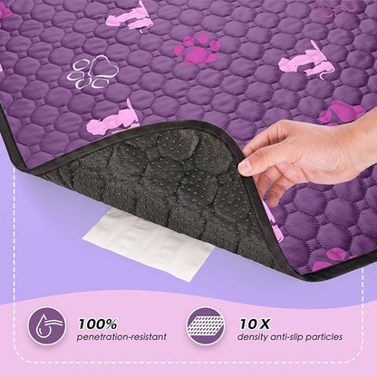 WanpeeGoo Washable Pee Pads, Puppy Pee Pad for Dogs, 2 Pack Absorbent Reusable Training Dog Pads Pet Puppy Pads, Non-Slip Potty Pads for Whelping, Playpen, Crate, Bed, Purple 36"x54"