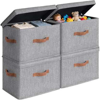 CHICVITA 4-Pack Small Storage Bins with Lids, Fabric Storage Bins for Closet, Toy Storage for Kids, Grey