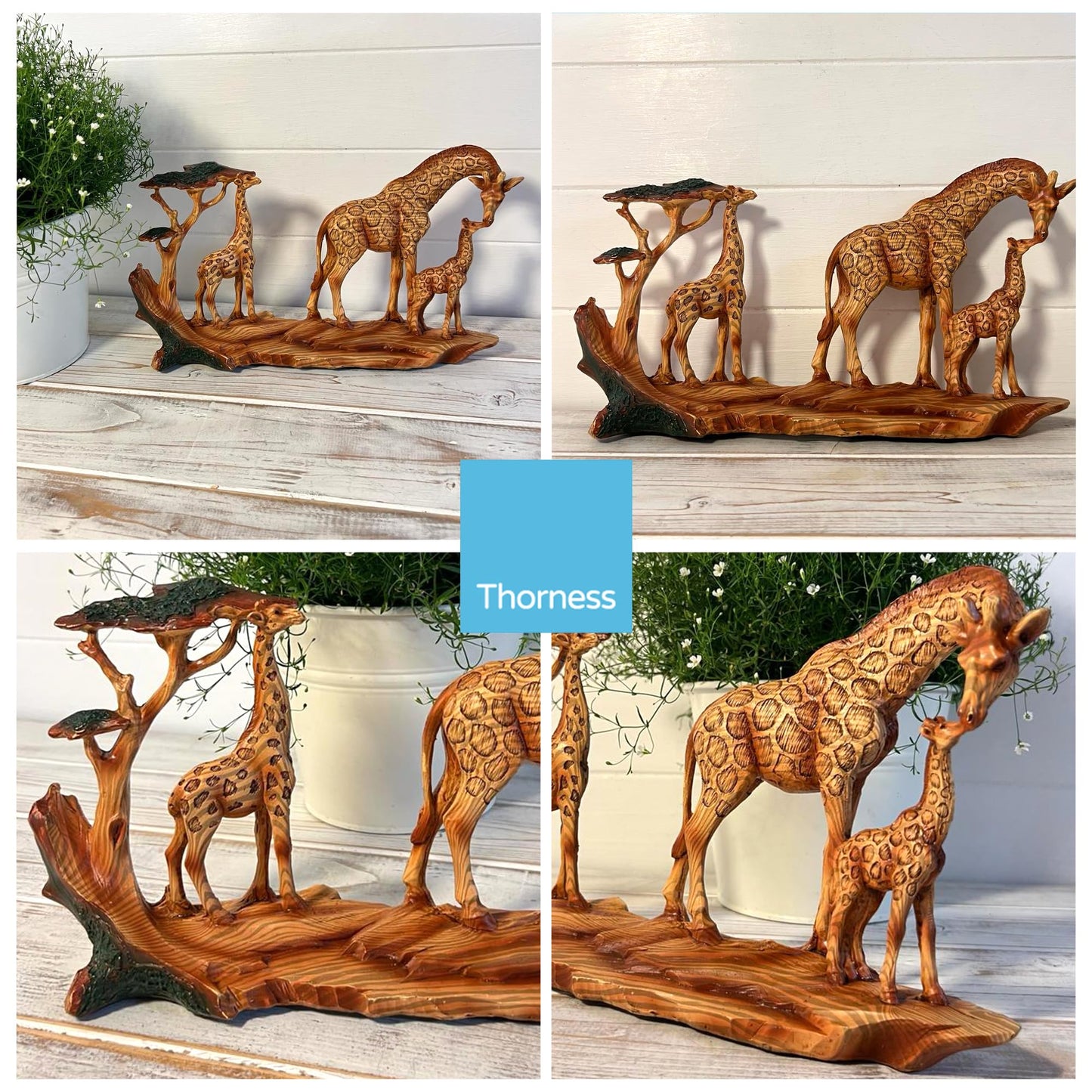 Thorness GIRAFFE FAMILY ORNAMENT | Wooden giraffe ornament for the home | African animal gift | Wildlife gifts | Home decor | 30cm (L) x 17cm (H) x 6cm (D)
