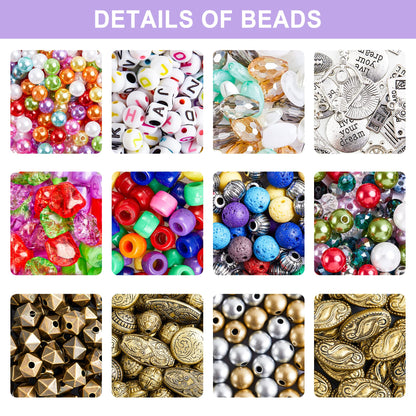 Jewelry Making Kit, 1960 pcs, Supplies Includes Beads, Instructions, Findings, Wire for Bracelet, Necklace, Earrings Making Kit for Adults by Inscraft