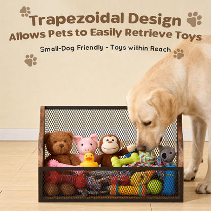 Piskyet Wood Dog Toy Basket,Dogs Storage Organizer,Dog Toy Box,Dogs Toys Bin,Large Cat Toys Basket Box for Living Room Area Wooden Organizing Storage(Rustic Brown)