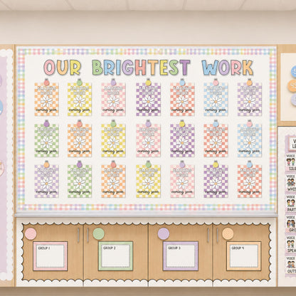Bigerto 160 Pcs Pastel Student Work Display Bulletin Board Decoration Our Brightest Work Wow Works Cutouts with Clips Names Display Classroom Decor for Teachers Motivational Back to School Supplies