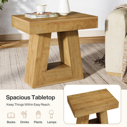 Tribesigns 24" Modern Side Table, 2-Tier Narrow Wooden End Table with Trapezoid Base, Farmhouse Small Nightstand for Living Room, Bedroom, Natural Wood Color