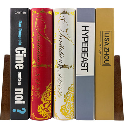 Luxdecor Walnut Book Ends Hold Heavy Books-6x5x4in Wood Bookends for Office Desk Non Skid, Decorative Walnut Bookend 2pack, Triangle Style