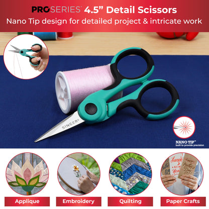 SINGER ProSeries Sewing Scissors Bundle: 8.5" Heavy Duty Fabric, 4.5" Detail Embroidery, 5" Thread Snips With Comfort Grip (Teal)