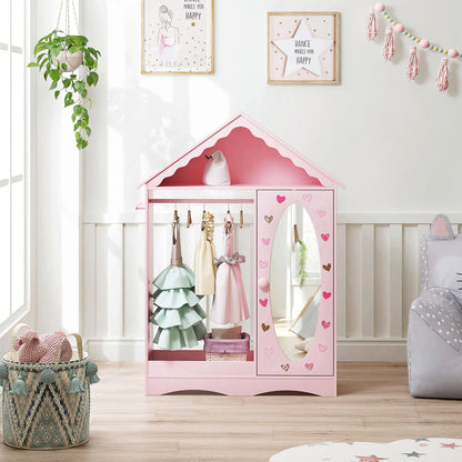 UTEX Kids Dress Up Storage with Mirror, Kids Wardrobe Closet, Dress Up Armoire for Little Girls, Open Hanging Costume Organizer with Storage Cabinet for Kids Room, Playroom