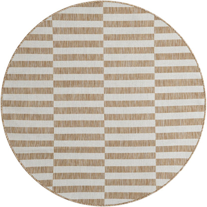 Unique Loom Outdoor Striped Collection Area Rug - Striped (5' 3" Round Taupe/Ivory)