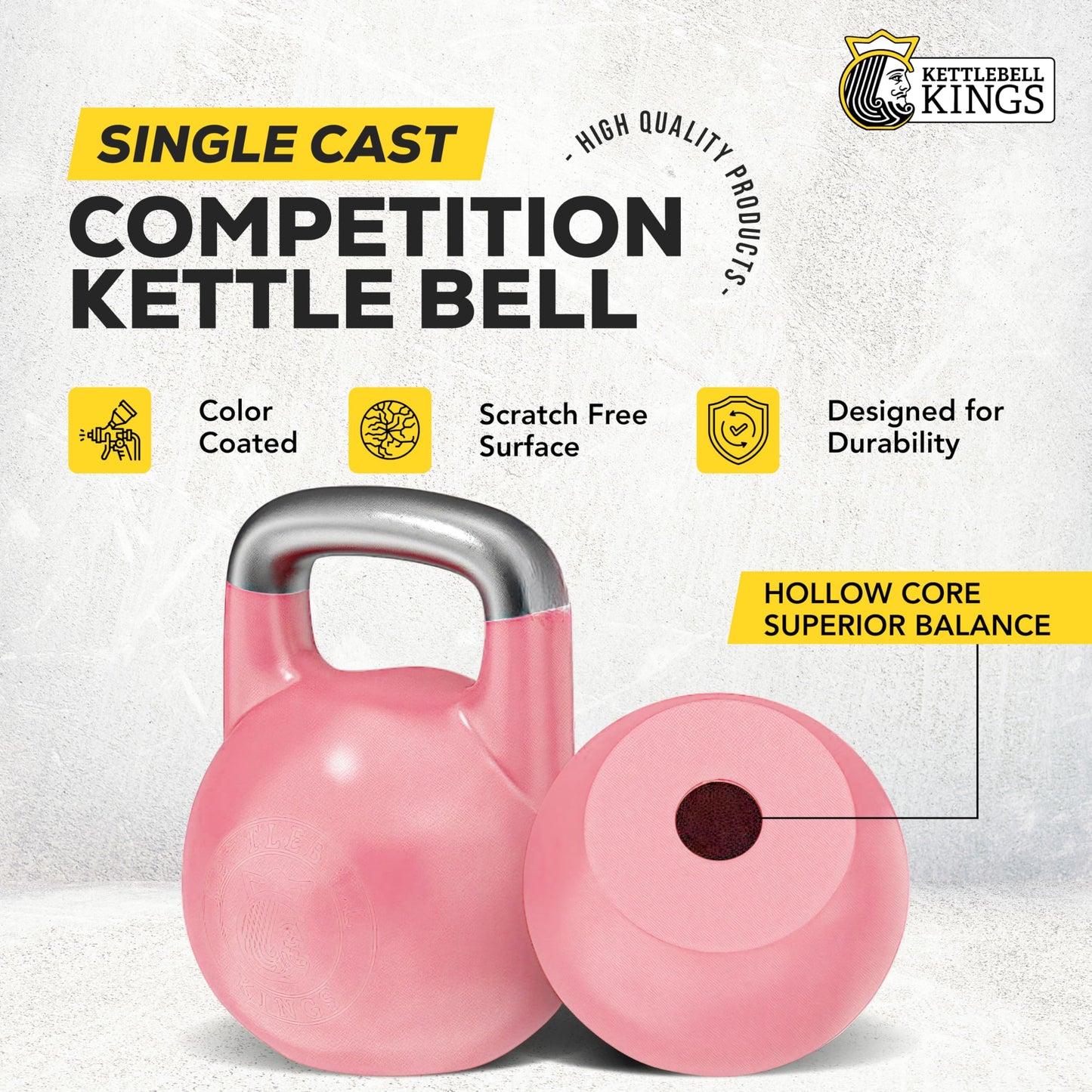 Kettlebell Kings Competition Kettlebells Weight (35mm handle) 8-48 KG | Hand weights Workout Gym Equipment & Strength training sets for Women & Men for Home Gym | Suitable for High Repetition Workouts
