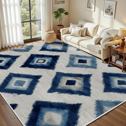 Rustic Area Rugs 7x9 - Native American Inspired Tribal Design, Rustic Lodge Country Style, Washable Non Slip Soft Floor Carpet for Living Room Bedroom Office, Geometric Home Decor