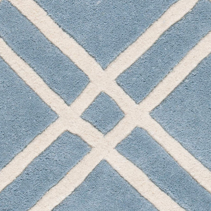 SAFAVIEH Chatham Collection Area Rug - 7' Square, Blue & Ivory, Handmade Diamond Lattice Wool, Ideal for High Traffic Areas in Living Room, Bedroom (CHT740B)