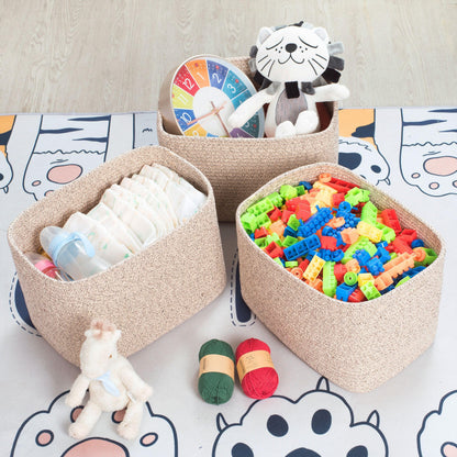 MINTWOOD Design 3-Pack Decorative Woven Storage Baskets for Shelves, Cube Bin Box for Organizing Books, Shoes, Dog Toys, Pantry Closet and Living Room Organizer, Oatmeal Brown