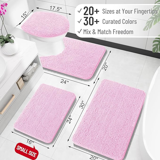 OLANLY Toilet Rugs U-Shaped 20x20, Extra Soft Absorbent Chenille Contour Bathroom Rugs for Toilet, Dry Quickly, Machine Washable, Non-Slip Bath Mat, Pink