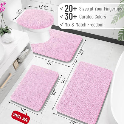 OLANLY Bathroom Rugs 34x21, Extra Soft Absorbent Chenille Bath Rugs, Rubber Backing Quick Dry, Machine Washable Bath Mats for Bathroom Floor, Tub and Shower, Home Decor Accessories, Pink