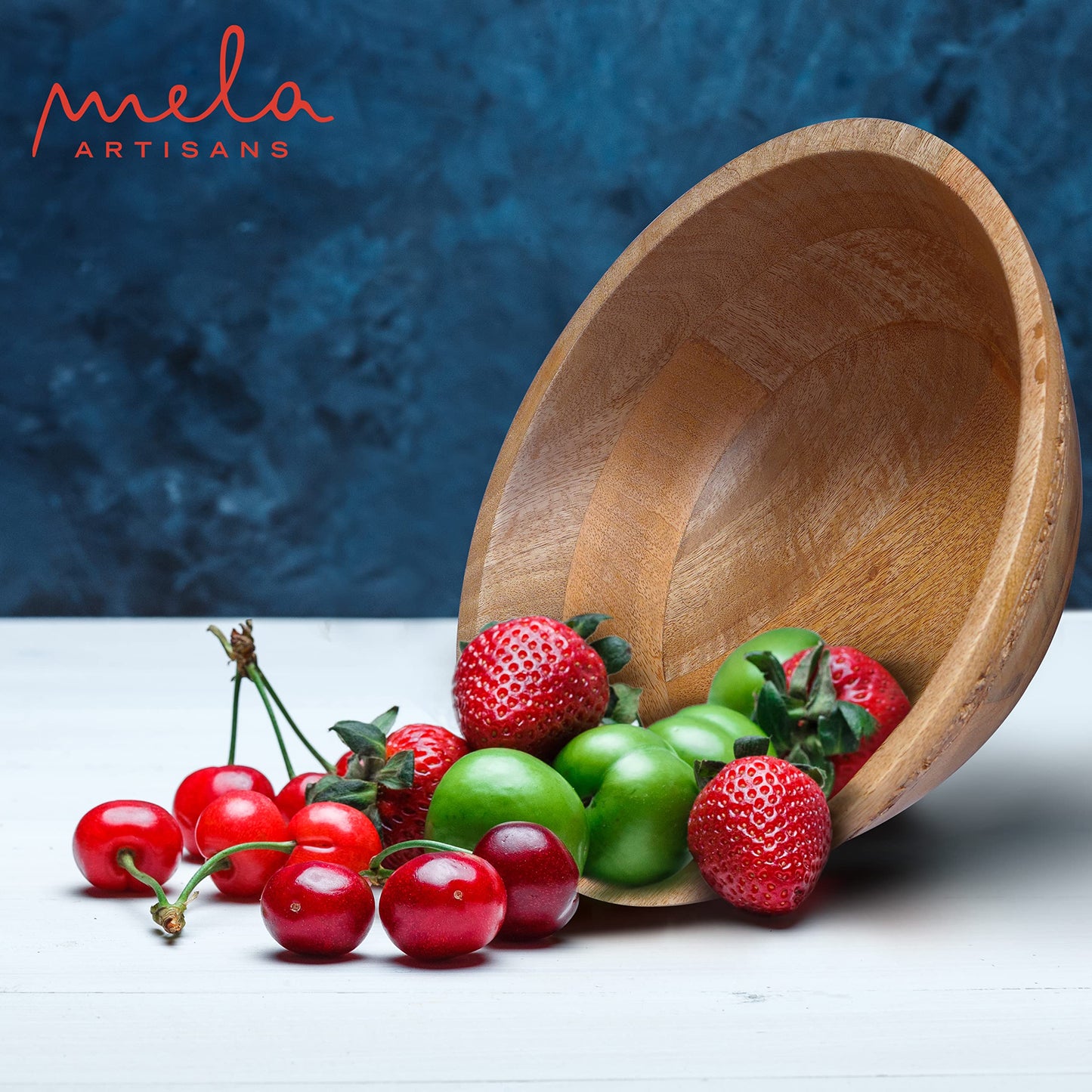 Mela Artisans 12” Mango Wood Bowl – Jasmine Medium Burnt Finish – Handcrafted Wooden Fruit Bowl for Kitchen Counter & Table Display