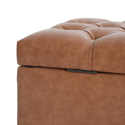 Christopher Knight Home Ottilie PU Leather Storage Ottoman Bench, Wooden Rectangular Ottoman with Storage, Bedroom End of Bed Foot Stool, Entryway Ottoman Footrest, Living Room Extra Seat, Brown