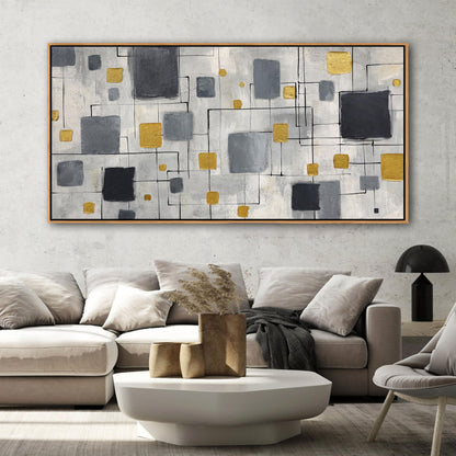 KLAKLA Neutral Decor Modern Abstract Wall Art Poster - Black Gold Gray for Living Room Bedroom Office Framed Minimalist Abstract Design 58x29 Inches