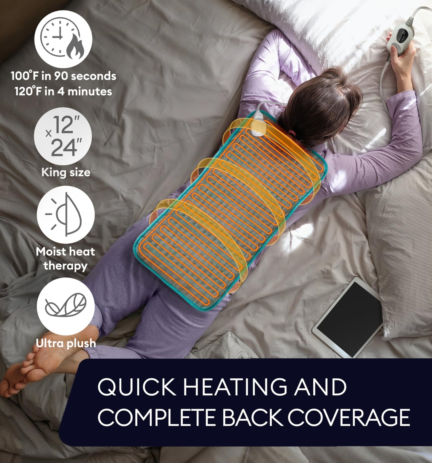 GENIANI Electric Throw - XL Electric Heating Pad for Back Pain & Cramps Relief, Birthday for Women Men Auto Shut Off, Machine Washable, Heat Pad for Neck & Shoulder, 12×24", Tabby Gray