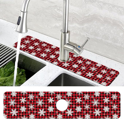 Christmas Snowflake Kitchen Sink Splash Guard Mat Buffalo Plaid Absorbent Fast