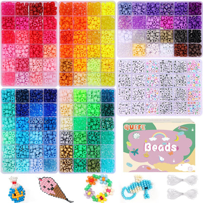 QUEFE Bracelet Making Kit 6 Boxes 120 Colors Pony Beads Kandi Beads Kit 4700pcs Kandi Starter Kit Rave Beads Friendship Bracelets with Letter Bead Pony Beads Kit for Beginners