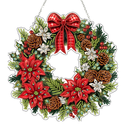 Diamond Art Hanging Kit for Adult,Special Shaped Rhinestone,DIY Acrylic Diamond Art Painting Window Pendants Home Garden Wall Hanging Kits Hanging Ornament,Double Sided. (Christmas Wreath)