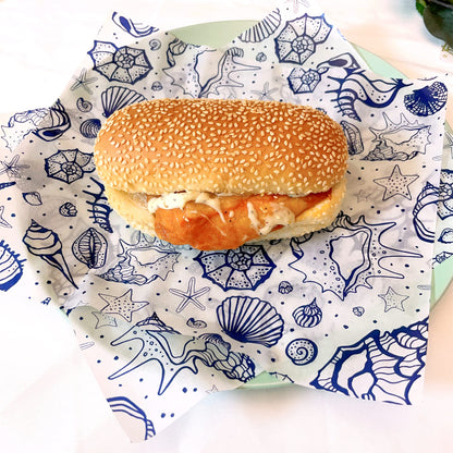 Suiwen 150 Sea Shell Patterned Wax Paper Sheets, Food Picnic Paper, Greaseproof Paper,Waterproof Dry Hamburger Paper Liners Wrapping Tissue for Plastic Food Basket