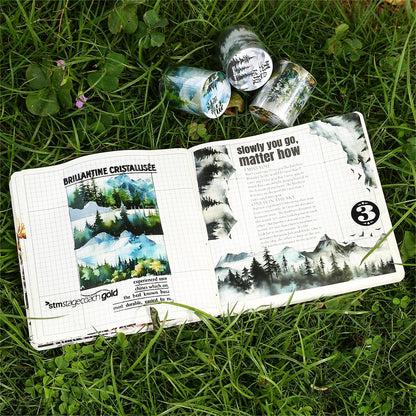 AuriicLeaf Mountain PET Tapes Set, 6 Rolls of Nature Ephemera for Junk Journaling, Scrapbooking, Crafting, DIY Projects, Diaries, and Art Supplies