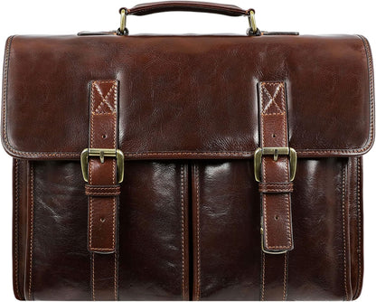 Time Resistance Leather Briefcase for Men Handcrafted in Italy Full Grain Messenger Bag for Laptop