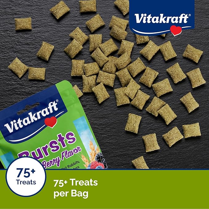 Vitakraft Bursts Small Animal Treat Wildberry Flavor 1.76 oz - Crispy Outside with Soft Berry Center - Fun Reward Snacks for Rabbits Guinea Pigs Hamsters and Other Small Pets