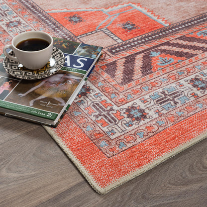Fame Rugs Turkish Rug. Washable Vintage Oriental Antique Inspired Traditional Doormat Small Modern Area Rugs Luxury Entryway Entry Bedroom Bathroom Kitchen (380TT, 2'5 x 6'9)