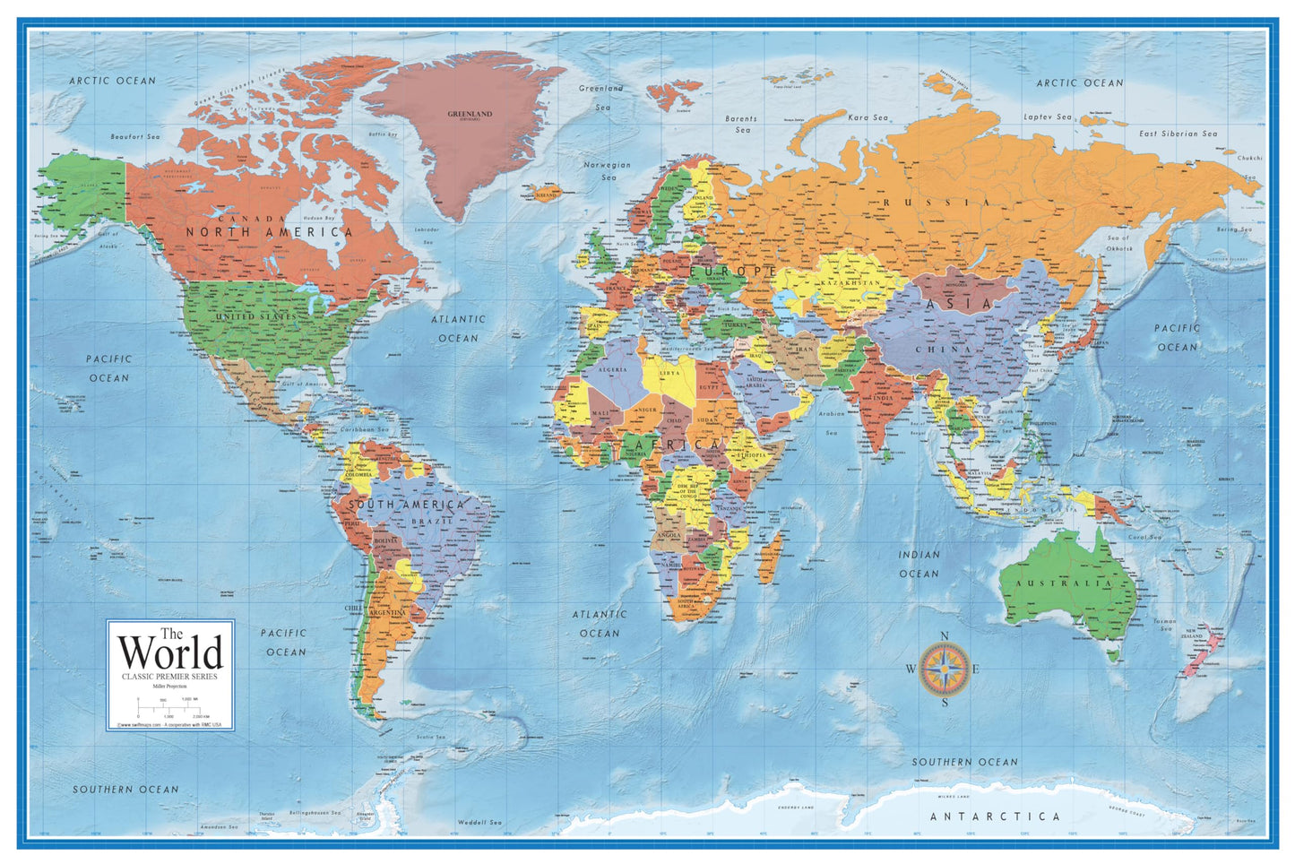 Swiftmaps World Premier Wall Map Poster Mural 24h x 36w Paper Rolled