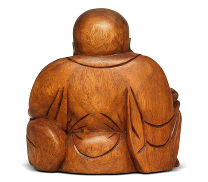 G6 Collection 8" Wooden Laughing Happy Buddha Statue Hand Carved Smiling Sitting Sculpture Handmade Figurine Decorative Home Decor Accent Rustic Handcrafted Art Decoration Happy Buddha (Small)
