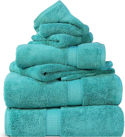 SUPERIOR Egyptian Cotton Pile 6 Piece Towel Set, Includes 2 Bath, 2 Hand