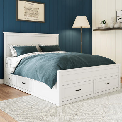 GDFStudio Queen Size Storage Bed Frame with 6 Drawers, 48.8" Tall Headboard Platform Bed Frame with Wooden Slats, Modern Bedroom Storage Furniture, No Box Spring Needed, White