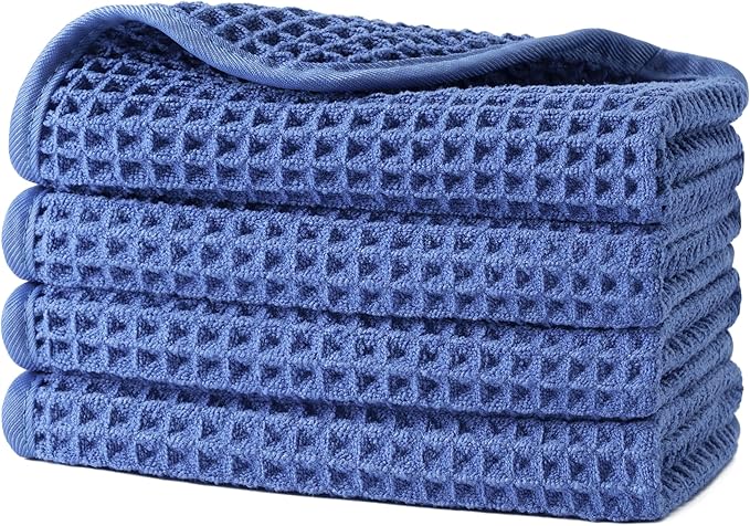 POLYTE 430 GSM Microfiber Lint Free Washcloth Face Towel, 13 x 13 in, 4 Pack