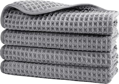 POLYTE 430 GSM Microfiber Lint Free Washcloth Face Towel, 13 x 13 in, 4 Pack
