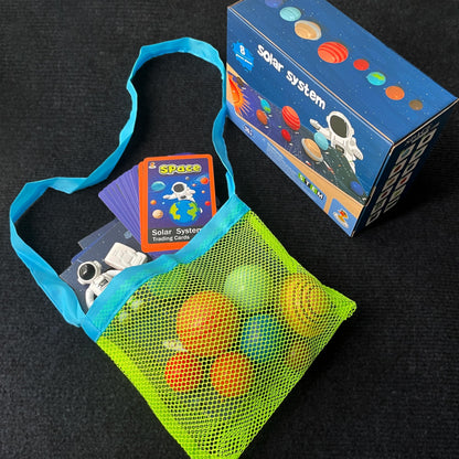 COOLDUCK 30 Pcs Wooden Solar System Model Board Toy Kit, Montessori Planet Balls Toys with Astronaut Figures, Preschool Learning Educational Puzzle, Space Knowledge Flash Cards Learning Toys for Kids