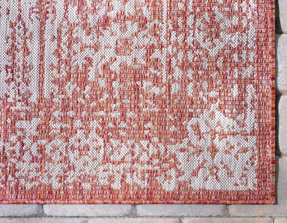 Unique Loom Outdoor Traditional Collection Area Rug - Timeworn (2' x 6' 1" Runner, Rust Red/ Gray)