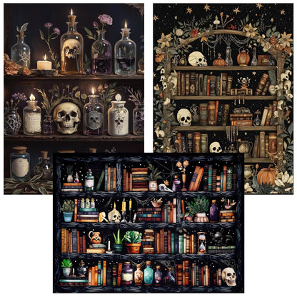 Axquilon 3 Pack Bookshelf Diamond Art Kits for Adults, Skull Diamond Painting Kits for Adults Beginner, DIY 5D Full Drill Gem Art for Home Wall Decor 12x16 inch