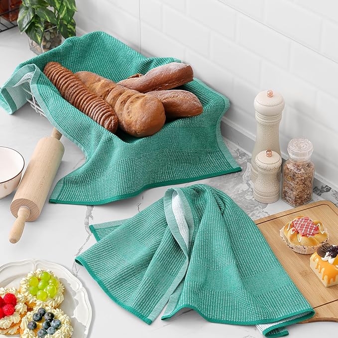 Homaxy Premium Kitchen Towels, Large Cotton Kitchen Hand Towels, Flat and Terry