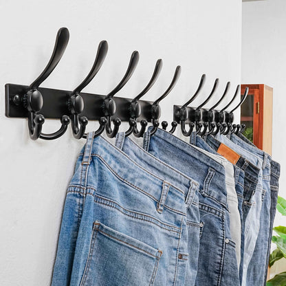 Dseap Coat Rack Wall Mount, Heavy Duty 12-Gauge Base vs Flimsy 1mm, Double-Thick Solid Anti-Snap Hooks, 16” Stud-Mount, Stainless Steel Hanger for Clothes Hat Entryway Closet Mudroom, Black