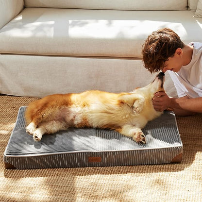 FUKUMARU Dog Bed, Thickened Corduroy Orthopedic Dog Beds with Washable Cover, Large Waterproof Dogs Bed for Crate, 28D Egg Crate Foam Support Pet Mat, Cozy Pet Bed Pad with Anti-Slip Bottom, Grey