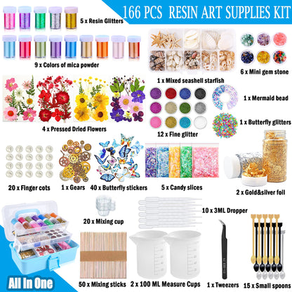 Myzzxt Resin Decoration Accessories Kit,Supplies Kit for Beginner,with Dried Flowers,Butterfly Stickers,Mica Powder and Fillers,Measuring Cups Tool Kit,for Resin Jewelry Making