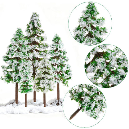 jiebor 28pcs Mini Christmas Trees Small Fake Miniature Snow Pine Model 2-5 Inch for DIY Village Train Railway Sand Table Buildings Architecture Diorama Garden Scenery Decor Supplies Green