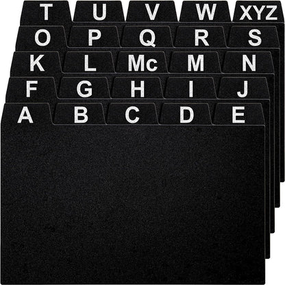 OFFILICIOUS 4x6 Index Card Holder Dividers - 25 Plastic Black Index Card Dividers with Alphabet Tabs - Index Card Organizer, Index Cards, Index Card File Box, Trading Card Dividers, 5 Tab Dividers