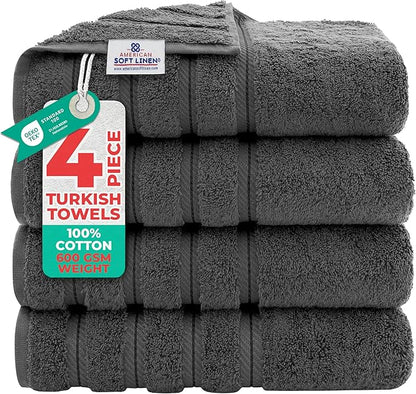 American Soft Linen Luxury 4 Piece Bath Towel Set, 600 GSM 100% Cotton Turkish
