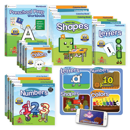 Preschool Prep Pack: Meet The Letters Numbers, Shapes & Colors Big Set! - Bundle with Flashcards, Coloring, Board, & Flap Books, Basic Skills Workbook, & Video Downloads!